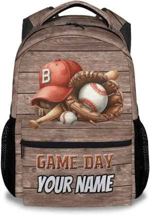 UNIKITTY Custom School Backpack for Boys, Cute Kids Baseball Backpack with Adjustable Straps, Elementary Bookbag Large Capacity, 17" Brown Cool Kids Travel Backpacks