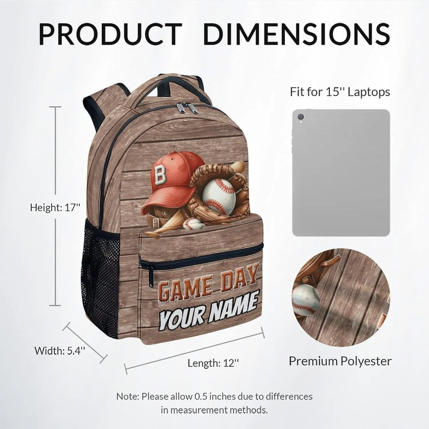 UNIKITTY Custom School Backpack for Boys, Cute Kids Baseball Backpack with Adjustable Straps, Elementary Bookbag Large Capacity, 17" Brown Cool Kids Travel Backpacks