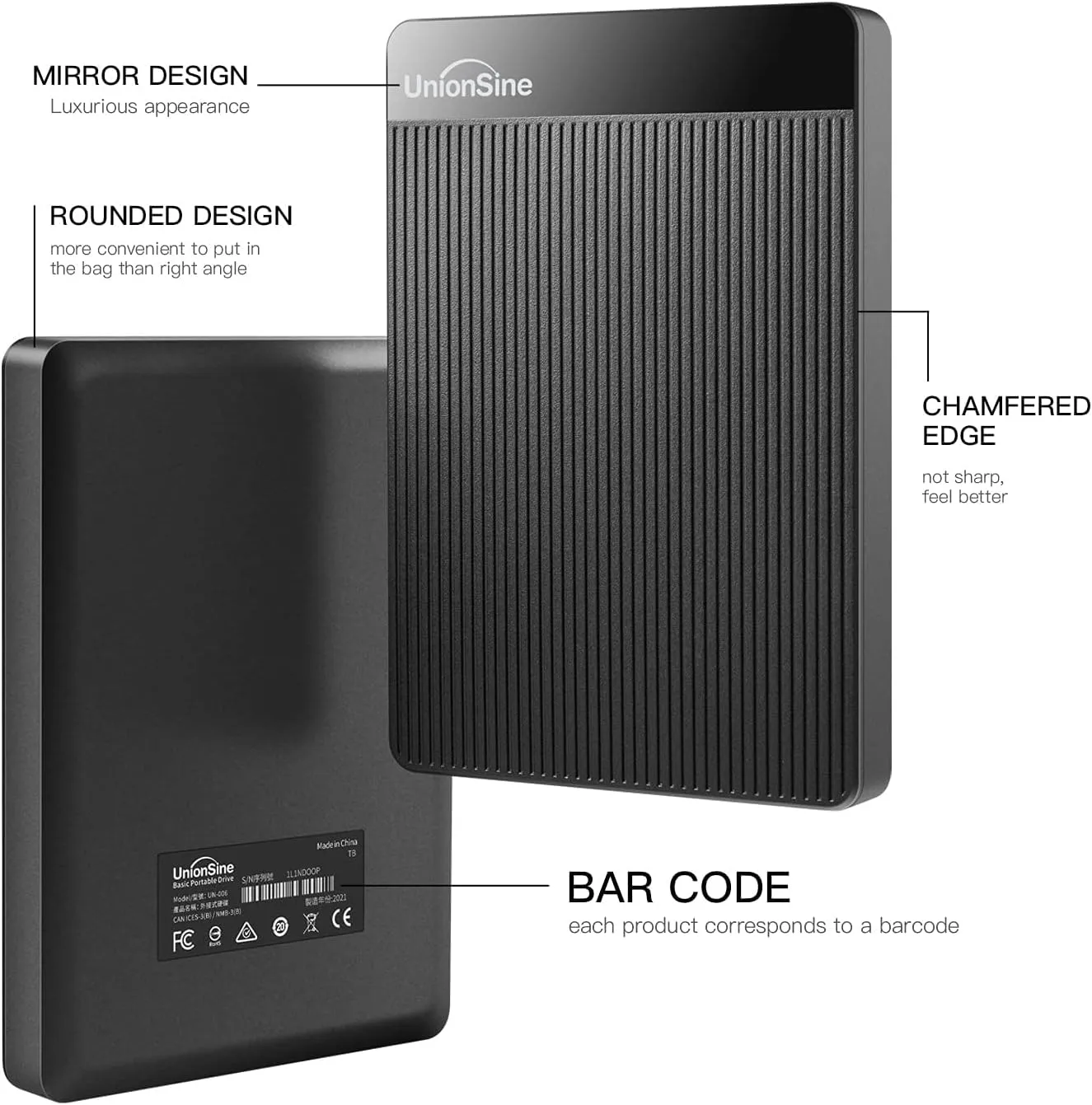 UnionSine 1TB Ultra Slim Portable External Hard Drive HDD-USB 3.0 for PC, Mac, Laptop, PS4, Xbox one, Xbox 360-HD2510(Black)