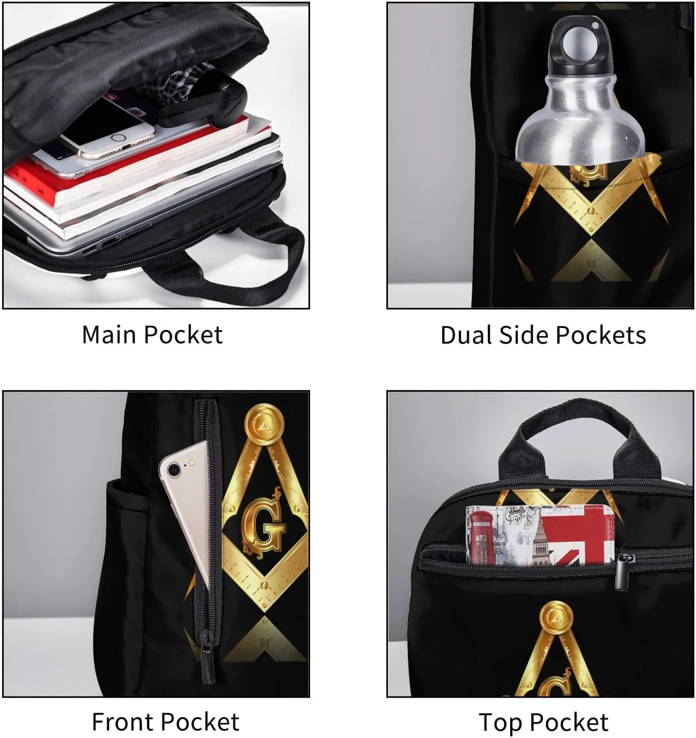 Unisex multi-function backpack casual daypacks beach bag daypack (for Gold Freemason Freemasonry Masonic)