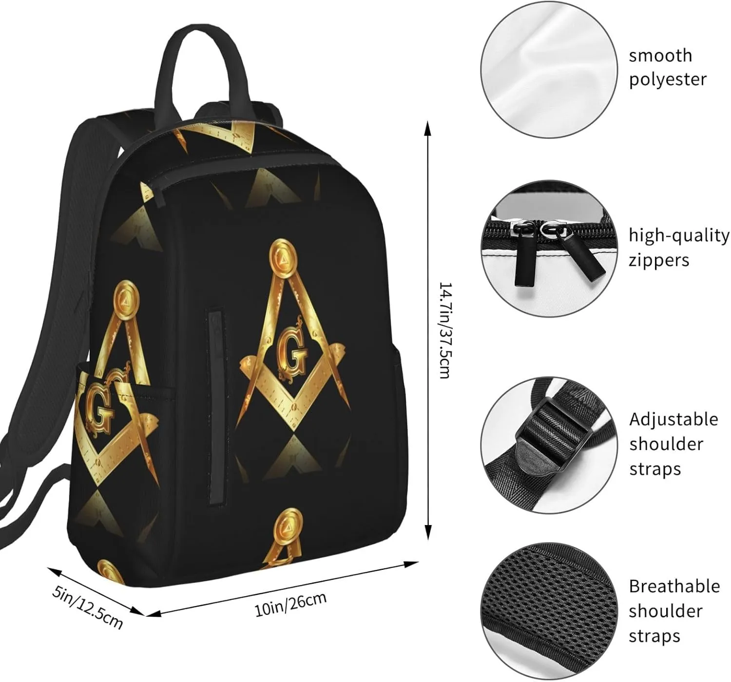 Unisex multi-function backpack casual daypacks beach bag daypack (for Gold Freemason Freemasonry Masonic)