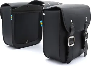 UNISTRENGH Retro Pannier Rack Bag Double for Bicycle - Leather PU Waterproof Side Bags for Pannier Rack (Black)