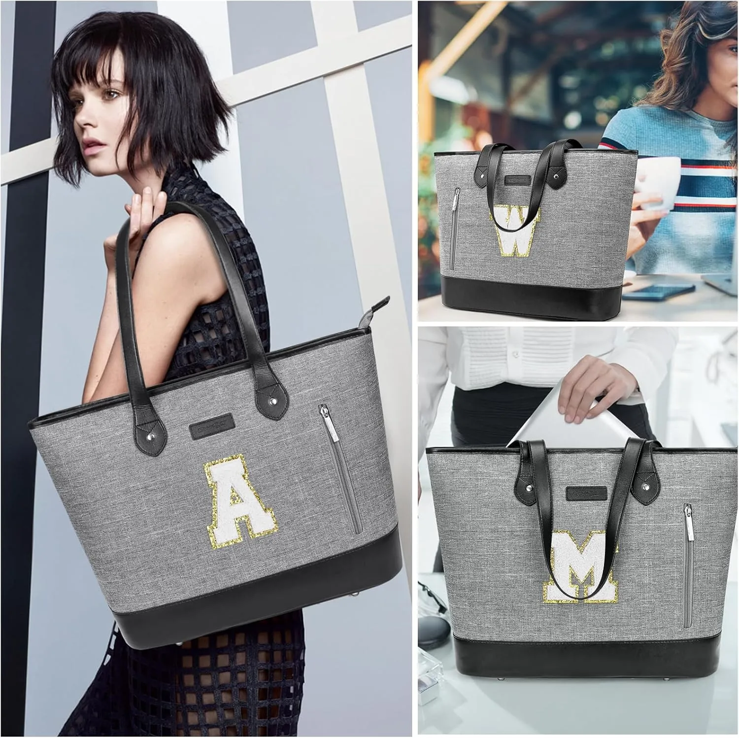 UTOTEBAG Laptop Tote Bag for Women 15.6 Inch Waterproof Leather Computer Work Bags Initial Business Briefcase Gifts for Women