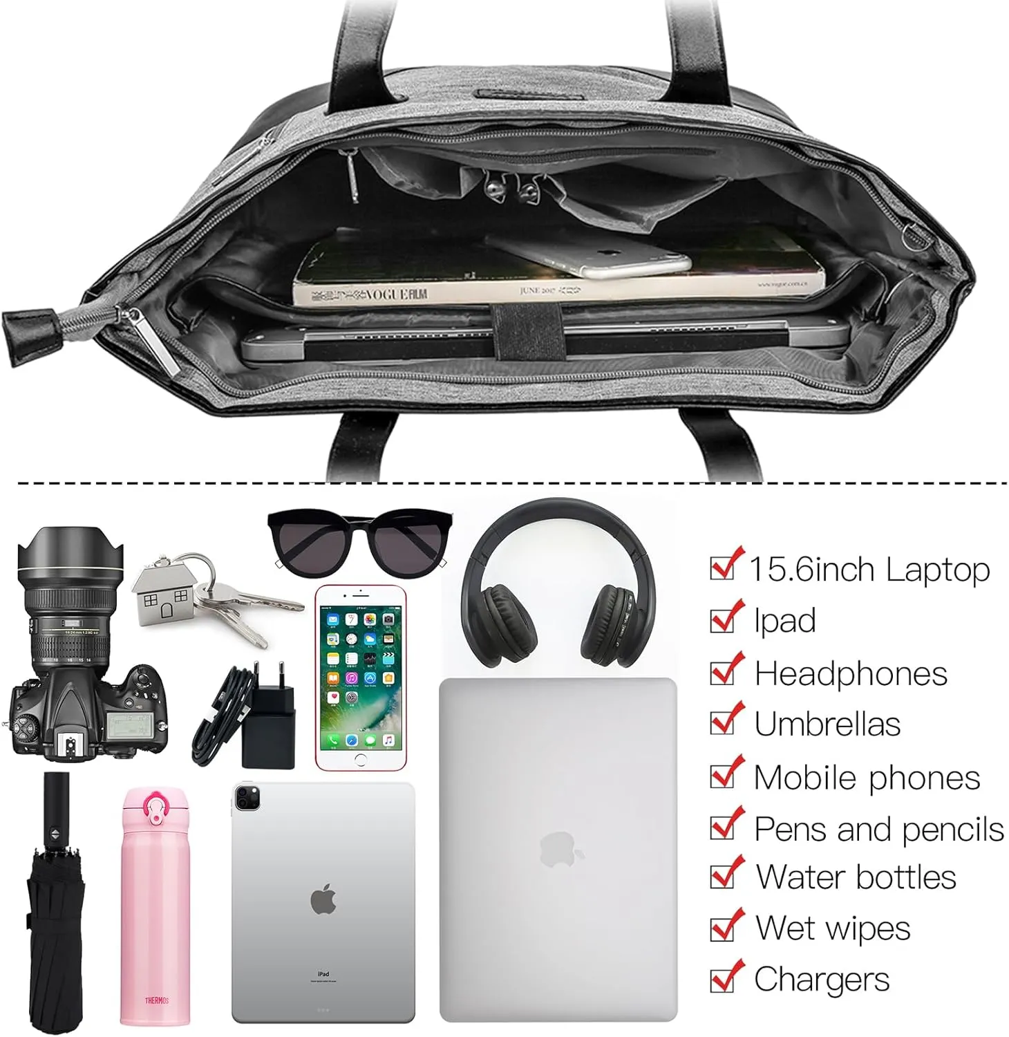 UTOTEBAG Laptop Tote Bag for Women 15.6 Inch Waterproof Leather Computer Work Bags Initial Business Briefcase Gifts for Women