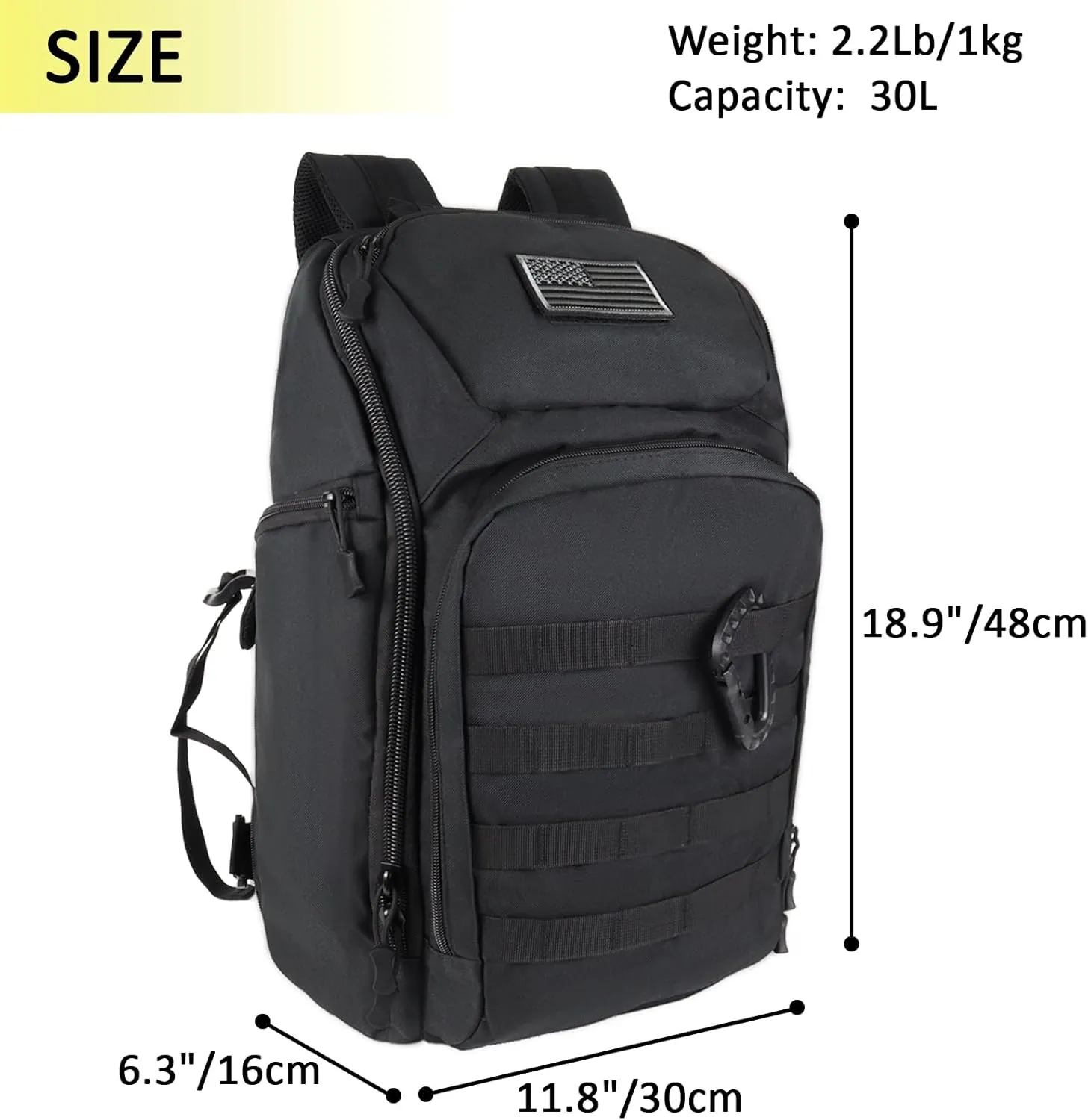 Valinov Tactical Backpack For Men 30L Military Molle Backpacks Army Assault Pack Daypack Hiking Rucksack Bug Out Bag (Black)