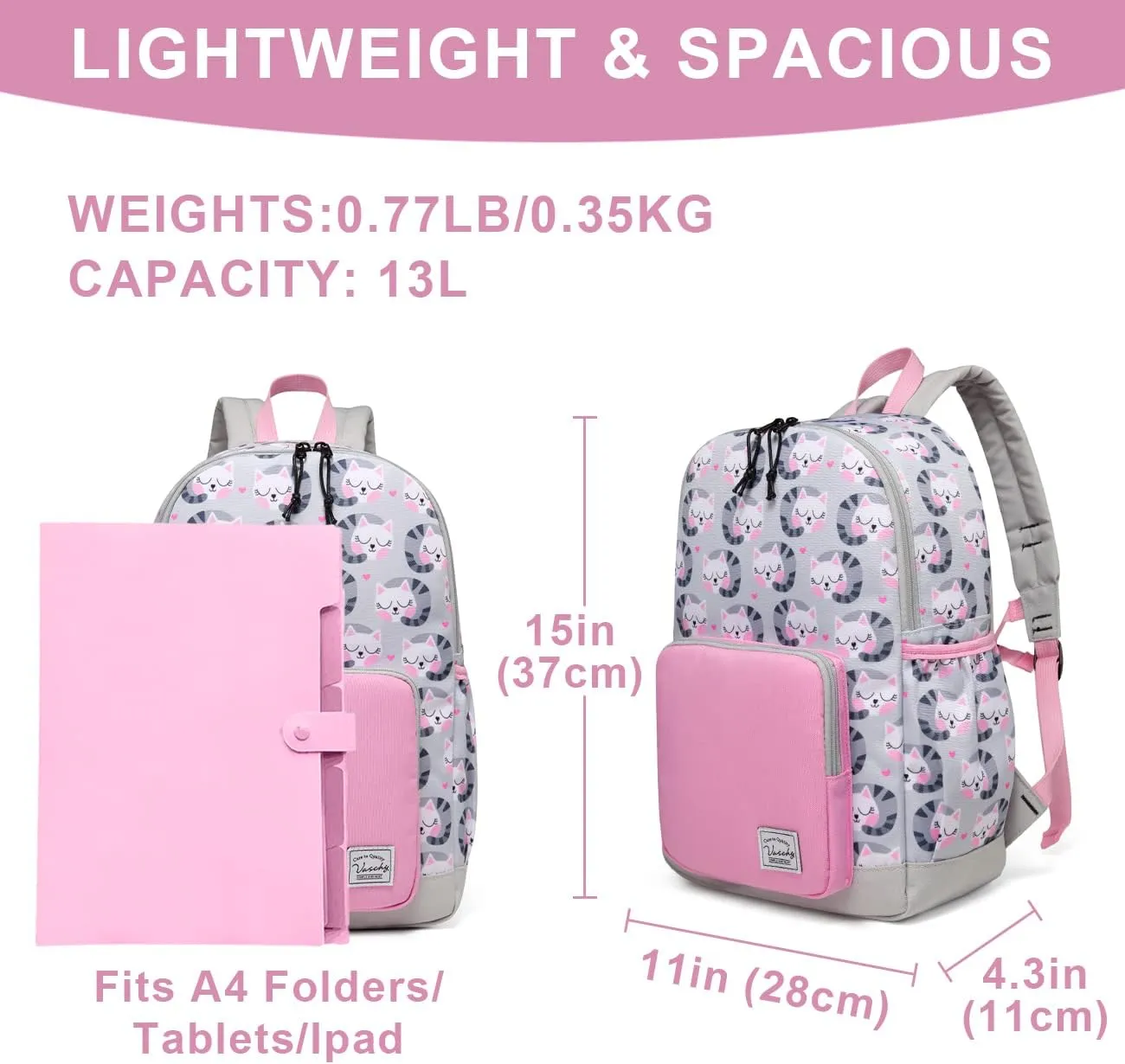 VASCHY Kids backpacks, Cute Lightweight Water Resistant Preschool Backpack for Boys and Girls Chest Strap
