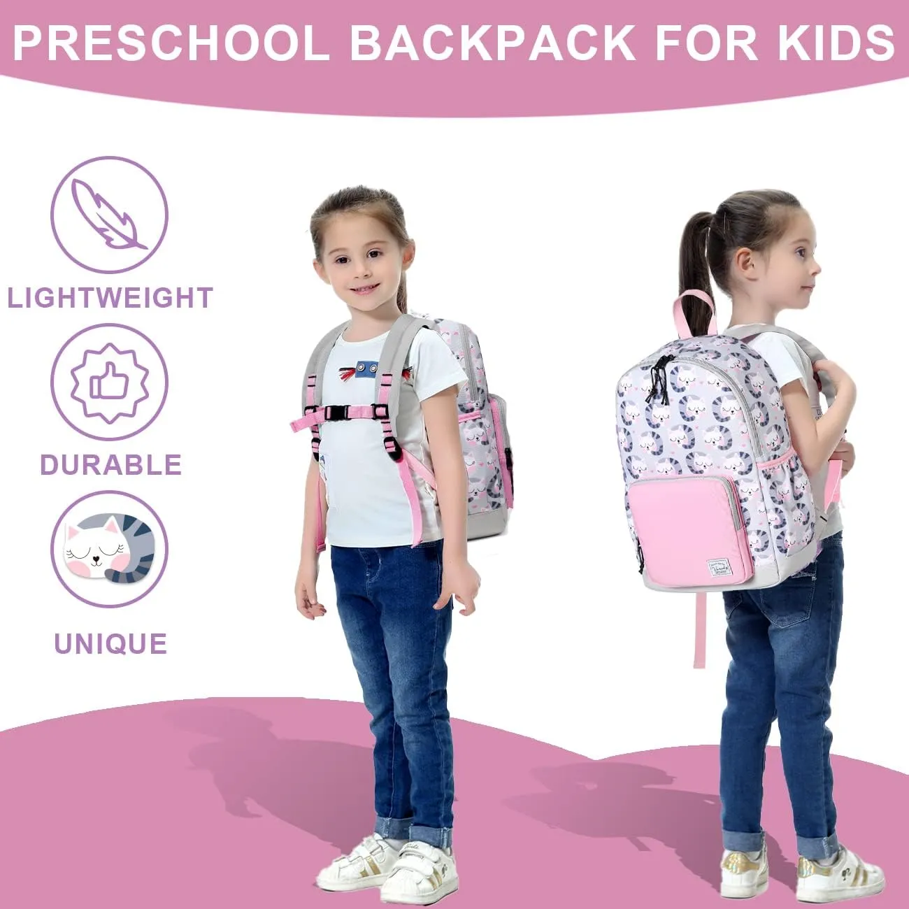 VASCHY Kids backpacks, Cute Lightweight Water Resistant Preschool Backpack for Boys and Girls Chest Strap