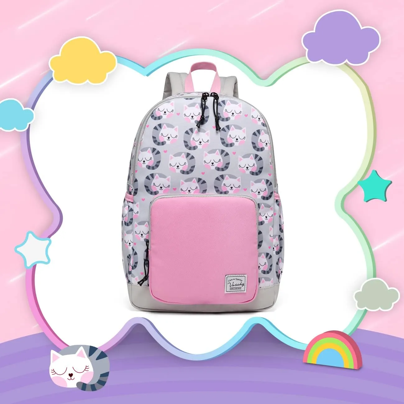 VASCHY Kids backpacks, Cute Lightweight Water Resistant Preschool Backpack for Boys and Girls Chest Strap