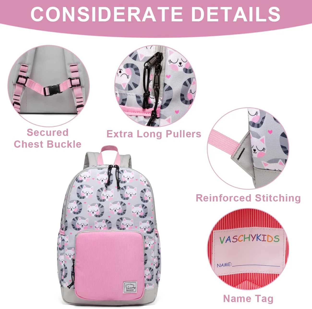 VASCHY Kids backpacks, Cute Lightweight Water Resistant Preschool Backpack for Boys and Girls Chest Strap