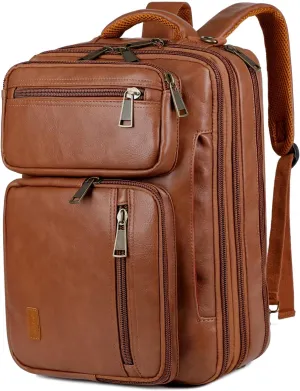 Vegan Leather Laptop Backpack Briefcase Hybrid 15.6 Inch Laptop Travel Backpack Hiking College Backpack for Men BC-04 (Brown)