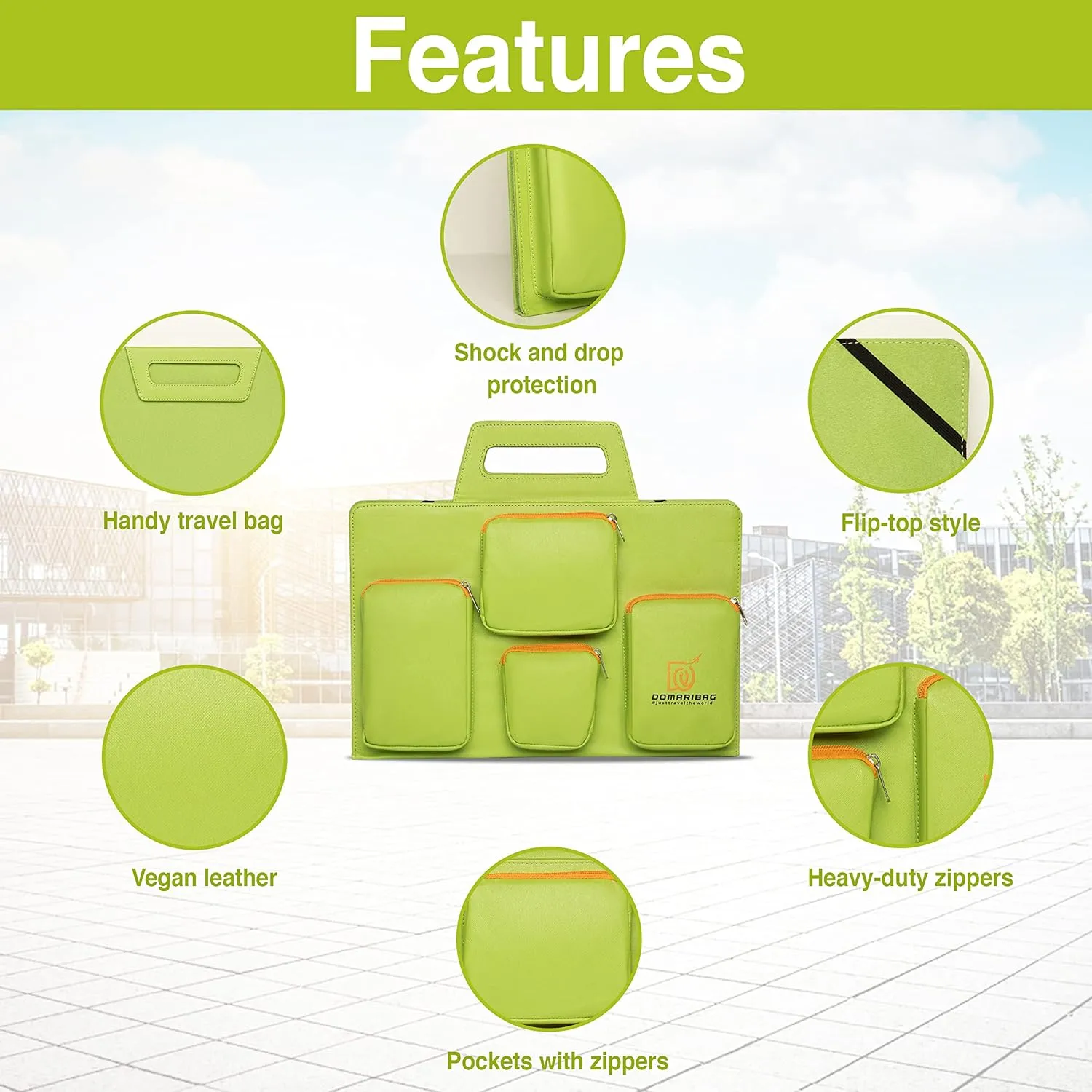 Vegan Leather Laptop Travel Bag for Men and Women 14 to 15.6 IN Notebook Sleeve with Heavy Duty Zippers