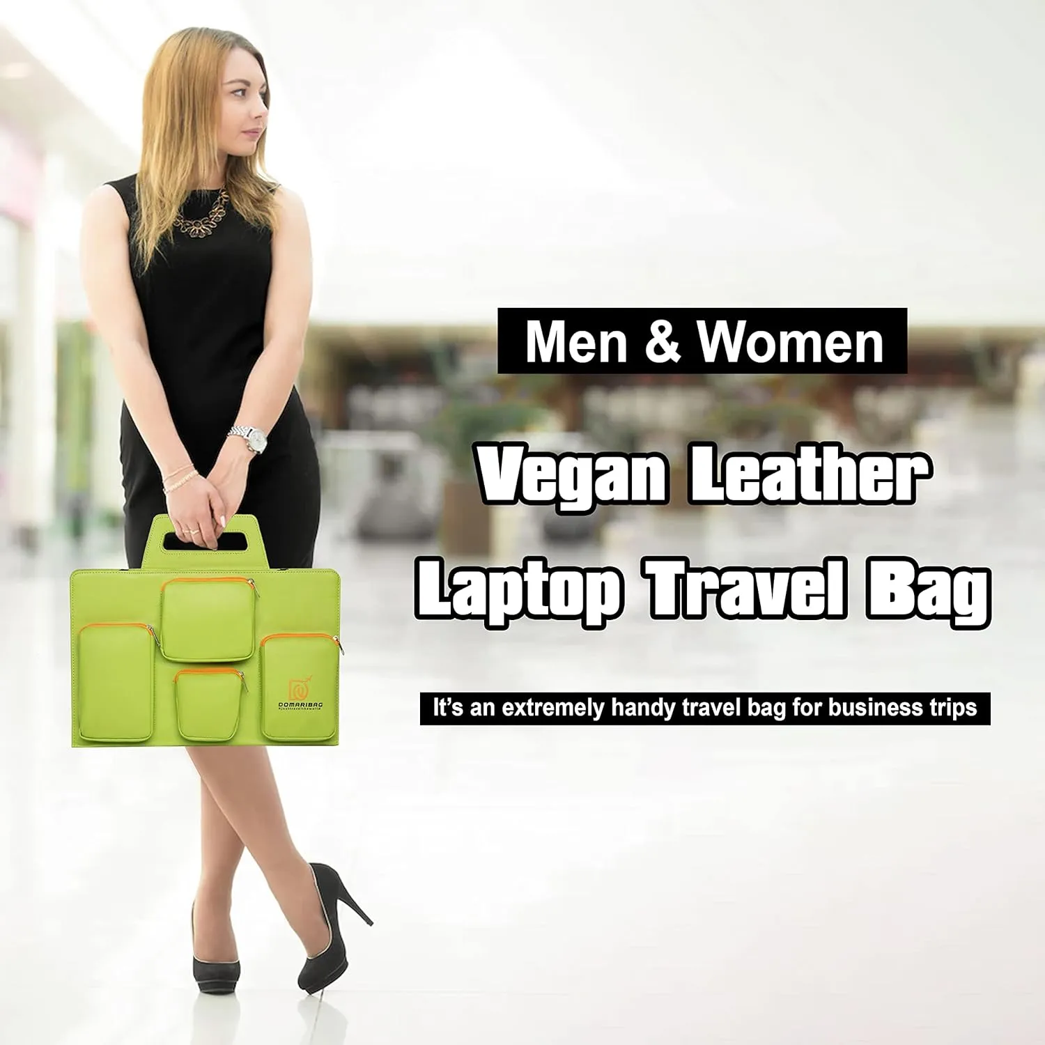 Vegan Leather Laptop Travel Bag for Men and Women 14 to 15.6 IN Notebook Sleeve with Heavy Duty Zippers