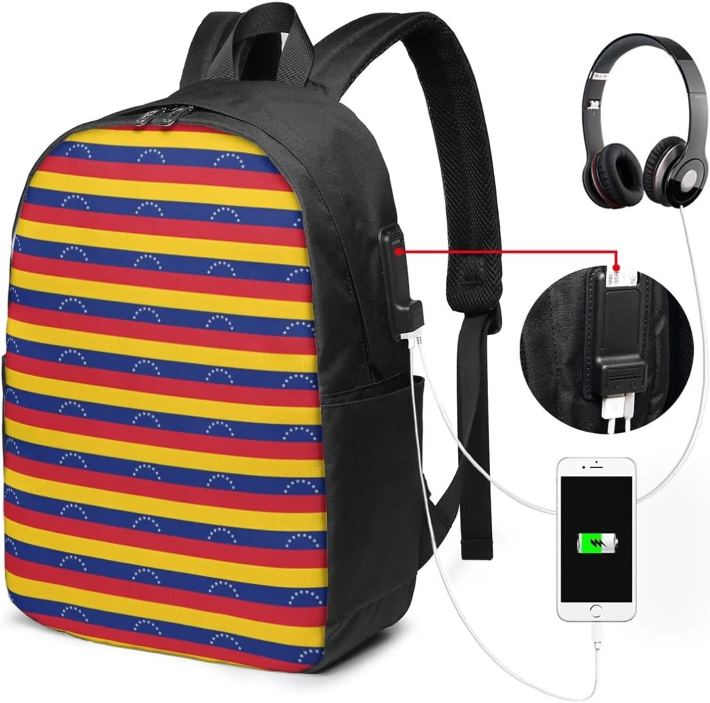 Venezuelan Venezuela Flag Stripe Laptop Backpacks Travel Backpack Casual Business Daypack Sport Rucksack Computer Bag Fits up to 17 Inch Notebook with USB Port