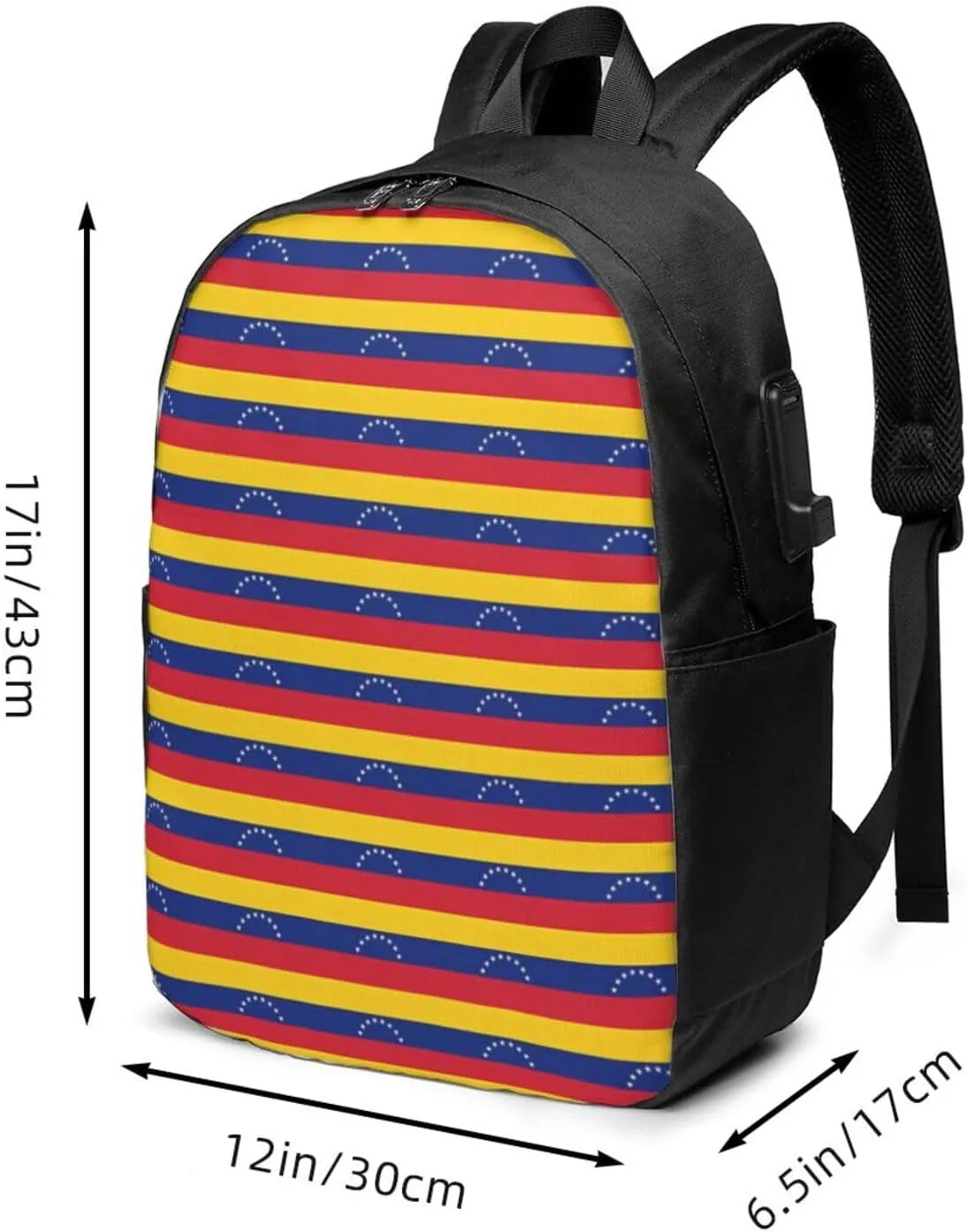 Venezuelan Venezuela Flag Stripe Laptop Backpacks Travel Backpack Casual Business Daypack Sport Rucksack Computer Bag Fits up to 17 Inch Notebook with USB Port