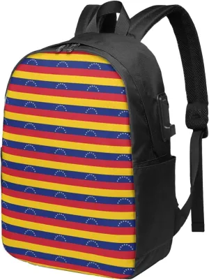 Venezuelan Venezuela Flag Stripe Laptop Backpacks Travel Backpack Casual Business Daypack Sport Rucksack Computer Bag Fits up to 17 Inch Notebook with USB Port