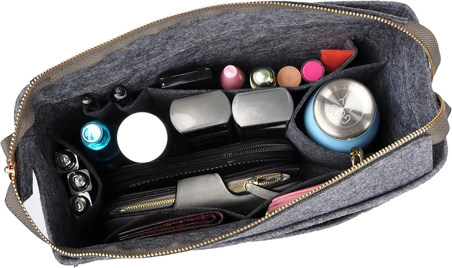 Vercord Felt Zipper Handbag Tote Purse Duffel Backpack Organizer Insert Dark Grey Small