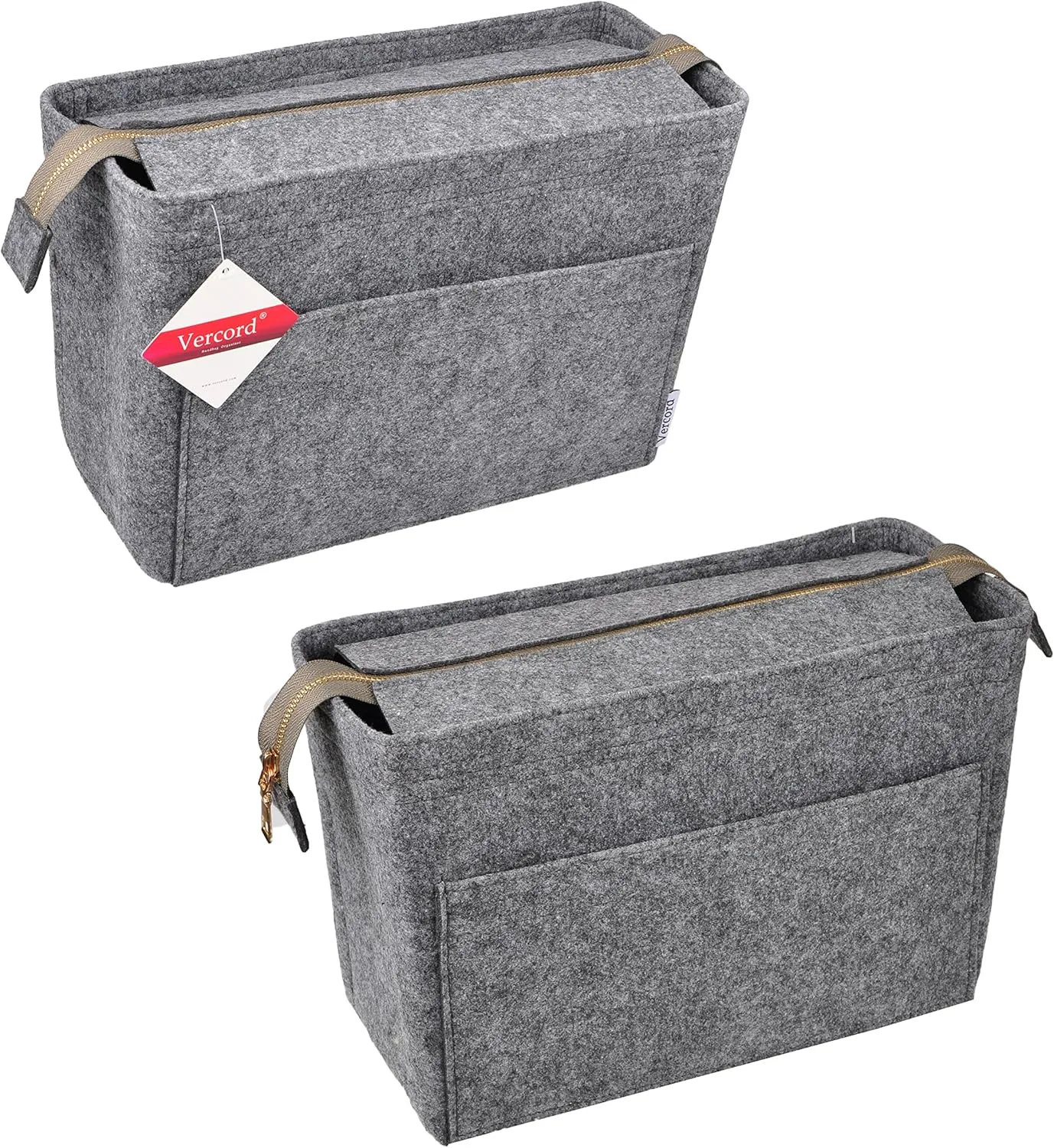 Vercord Felt Zipper Handbag Tote Purse Duffel Backpack Organizer Insert Dark Grey Small