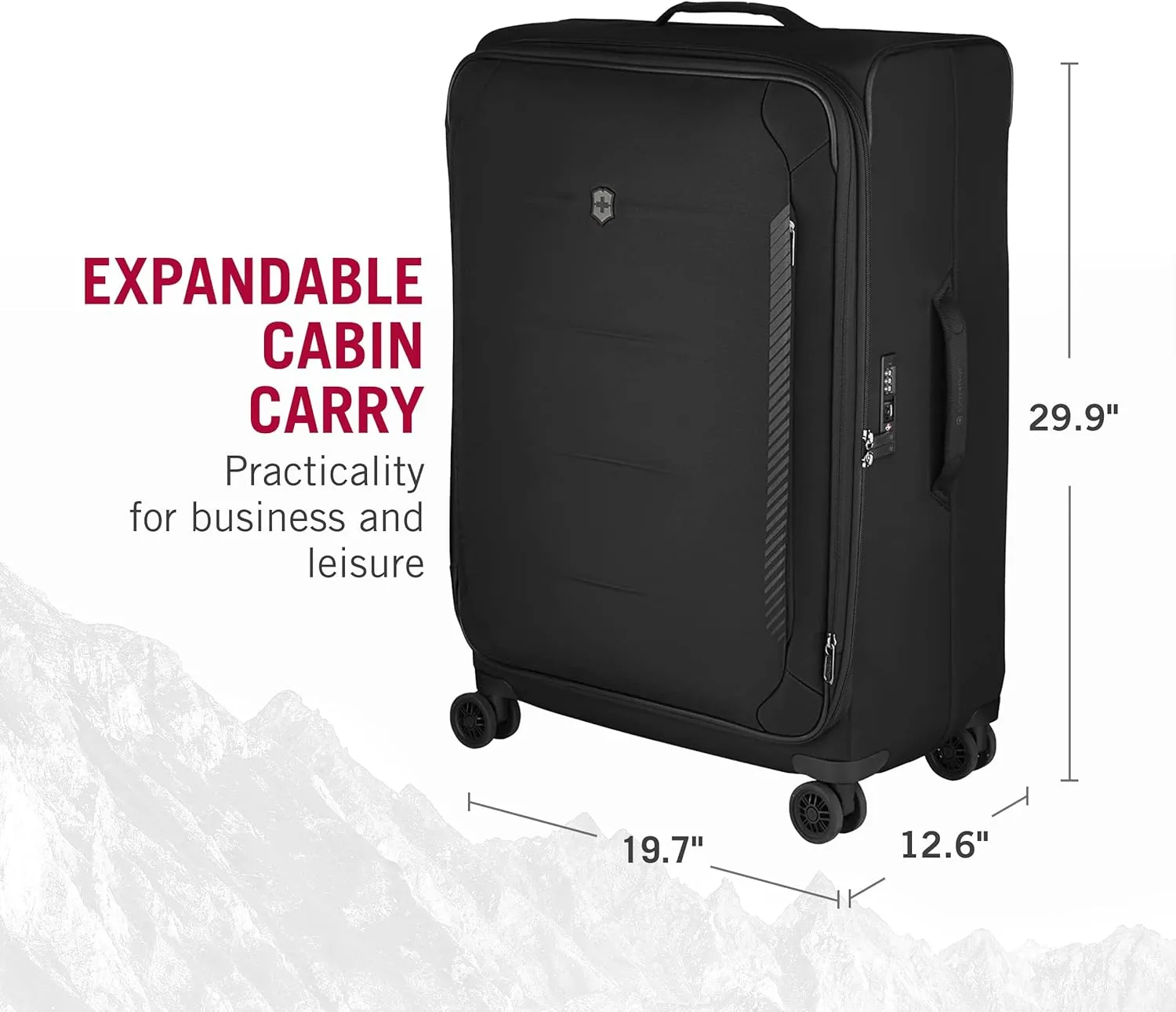 Victorinox Crosslight Large Softside Case - Large Travel Luggage with Spinner Wheels - Premium Traveling Essentials - Includes Foldable Pack Light Organizer - 106 Liter, Black