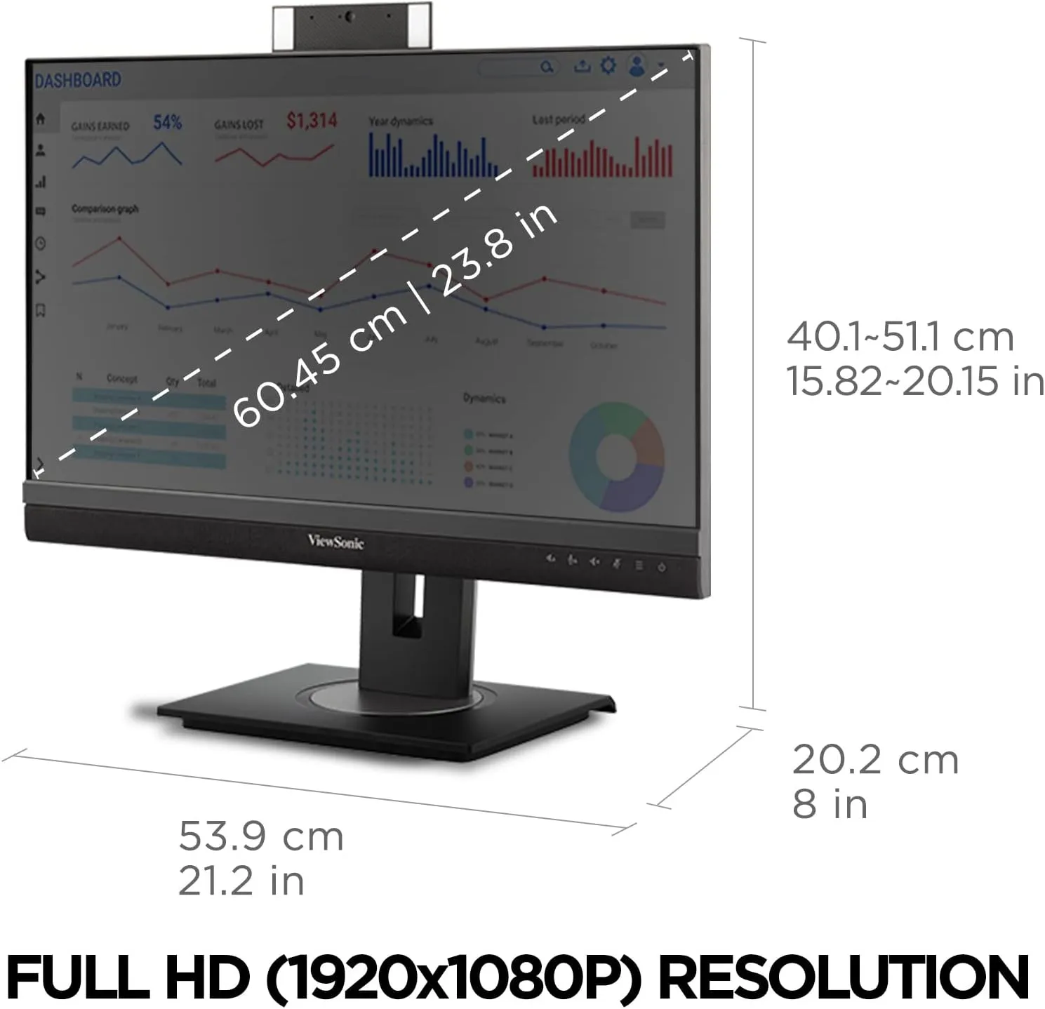 ViewSonic VG2456V 24 Inch 1080p Video Conference Monitor with Webcam, 2 Way Powered 90W USB C, Docking Built-in, Gigabit Ethernet RJ45, 40 Degree Tilt Ergonomics