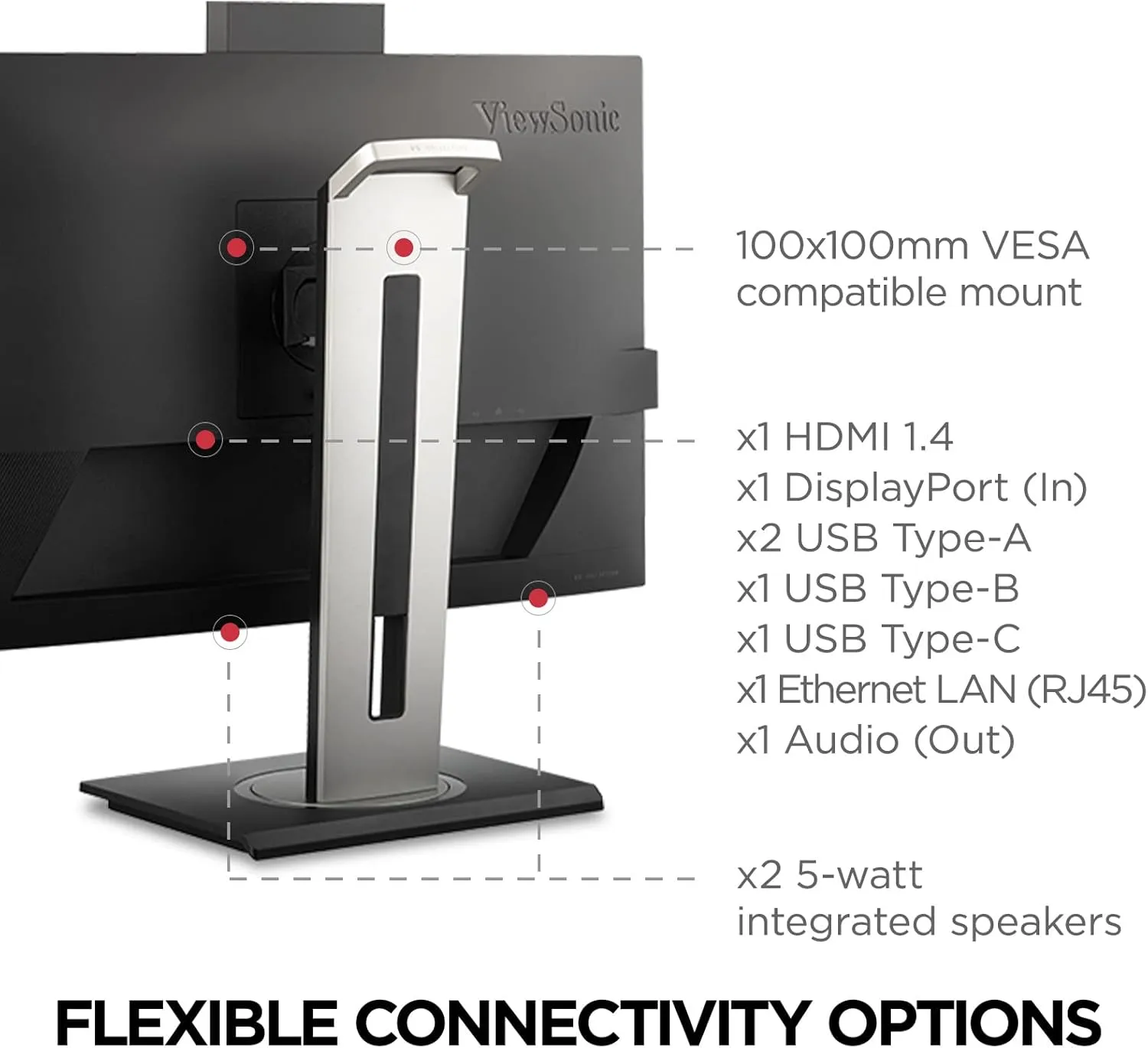ViewSonic VG2456V 24 Inch 1080p Video Conference Monitor with Webcam, 2 Way Powered 90W USB C, Docking Built-in, Gigabit Ethernet RJ45, 40 Degree Tilt Ergonomics