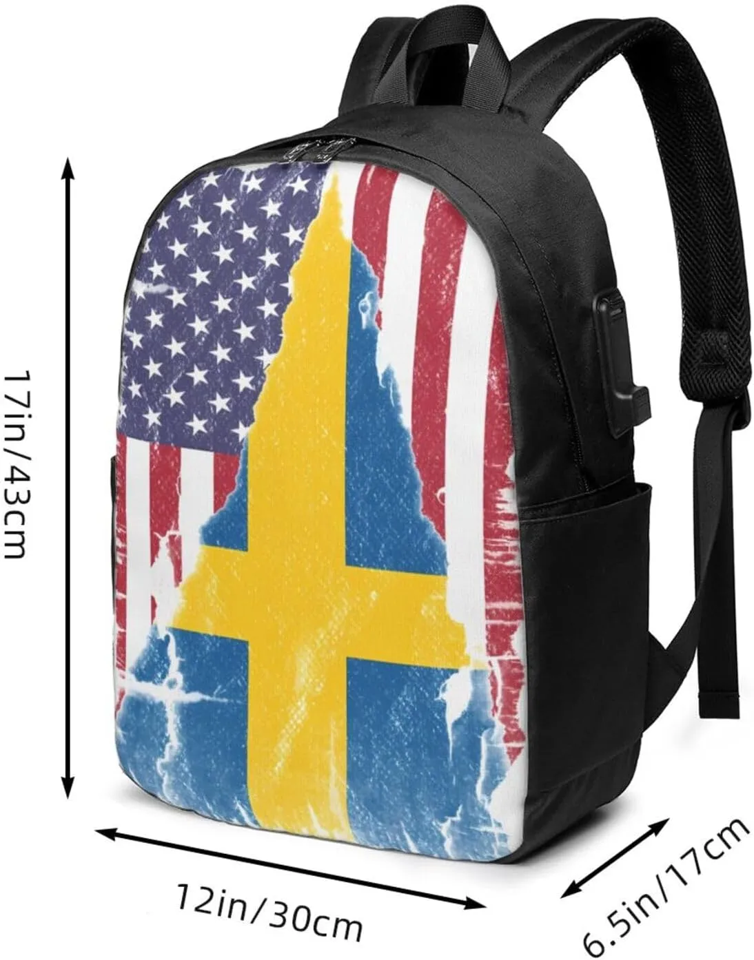 Vintage American Swedish Sweden Flag Laptop Backpacks Travel Backpack Casual Business Daypack Sport Rucksack Computer Bag Fits up to 17 Inch Notebook with USB Port