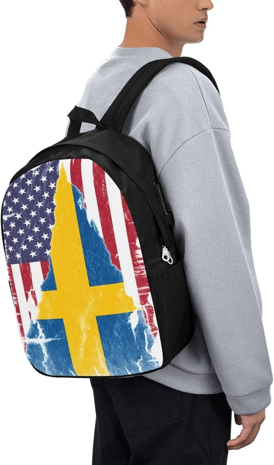 Vintage American Swedish Sweden Flag Laptop Backpacks Travel Backpack Casual Business Daypack Sport Rucksack Computer Bag Fits up to 17 Inch Notebook with USB Port