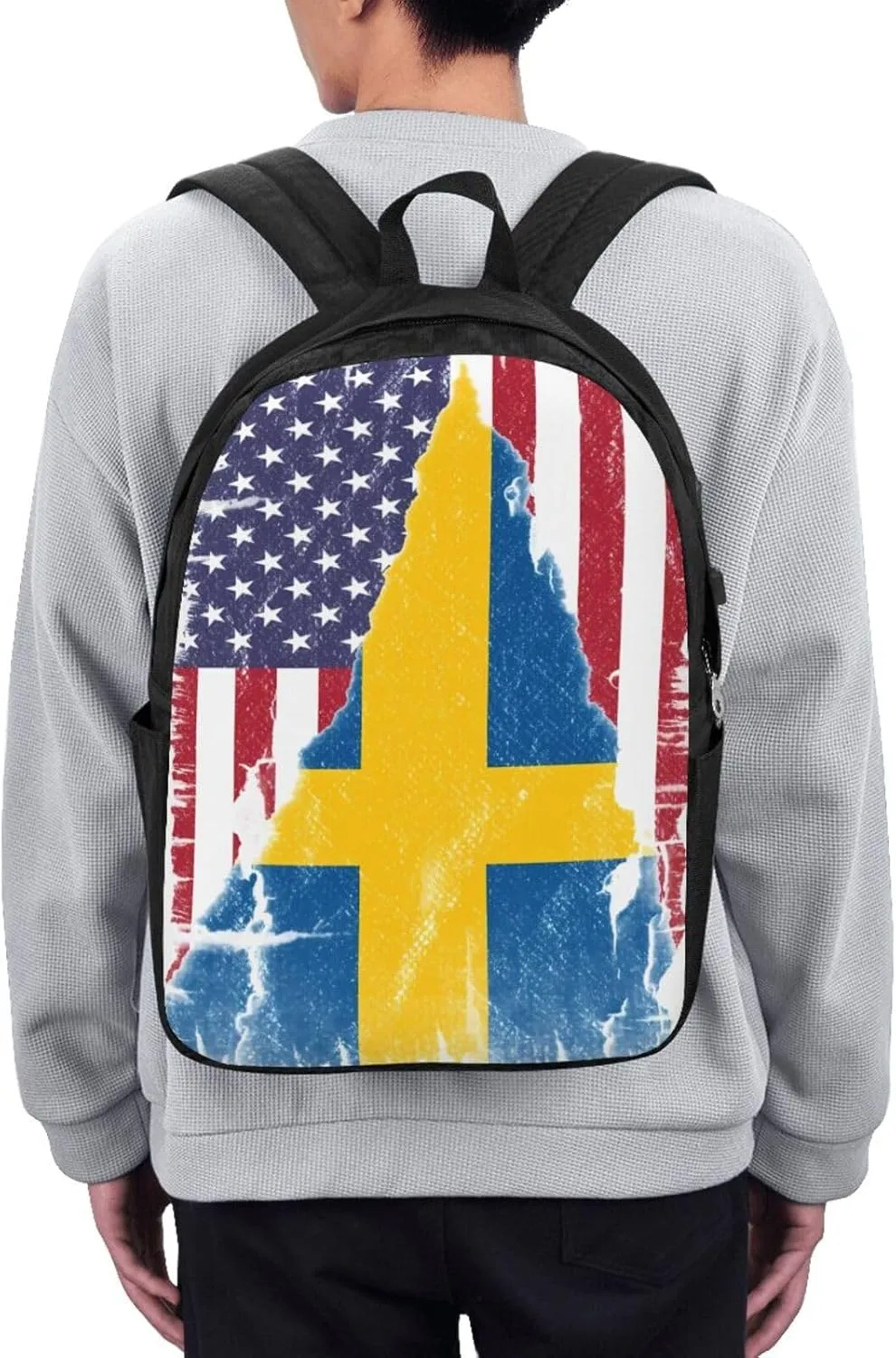 Vintage American Swedish Sweden Flag Laptop Backpacks Travel Backpack Casual Business Daypack Sport Rucksack Computer Bag Fits up to 17 Inch Notebook with USB Port