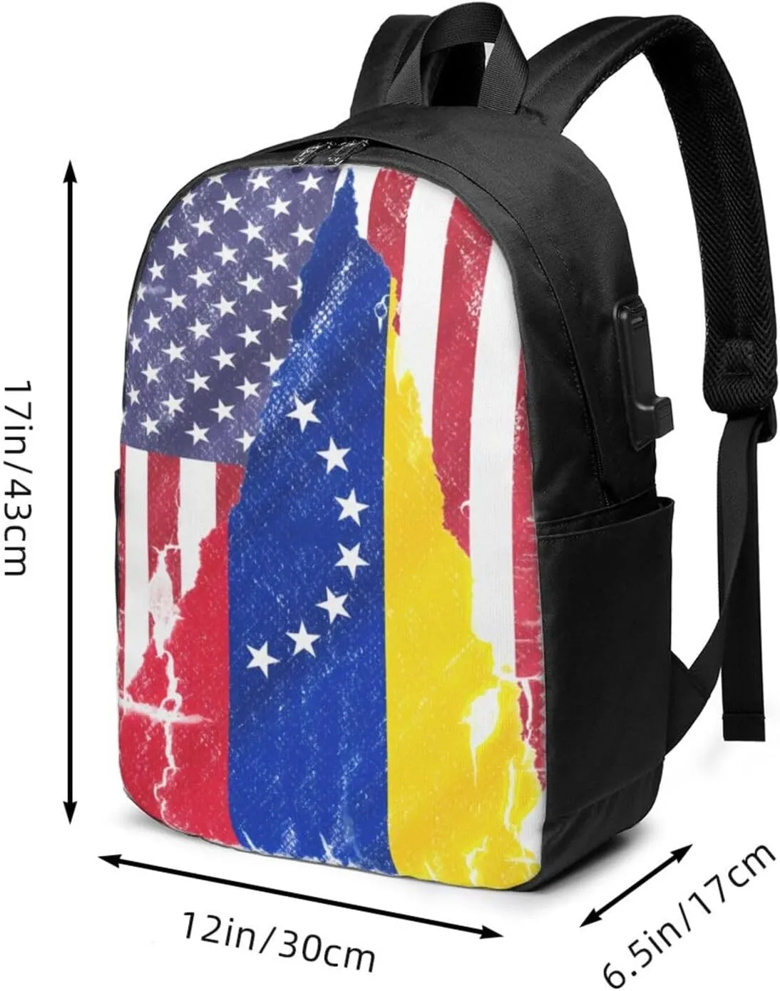 Vintage American Venezuelan Venezuela Flag Laptop Backpacks Travel Backpack Casual Business Daypack Sport Rucksack Computer Bag Fits up to 17 Inch Notebook with USB Port