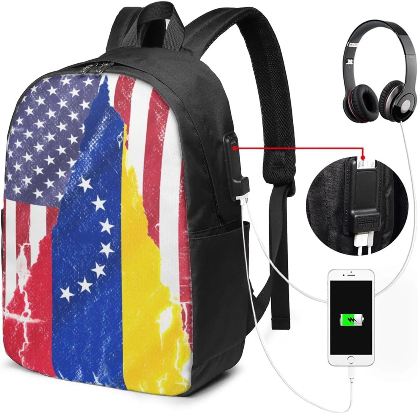 Vintage American Venezuelan Venezuela Flag Laptop Backpacks Travel Backpack Casual Business Daypack Sport Rucksack Computer Bag Fits up to 17 Inch Notebook with USB Port