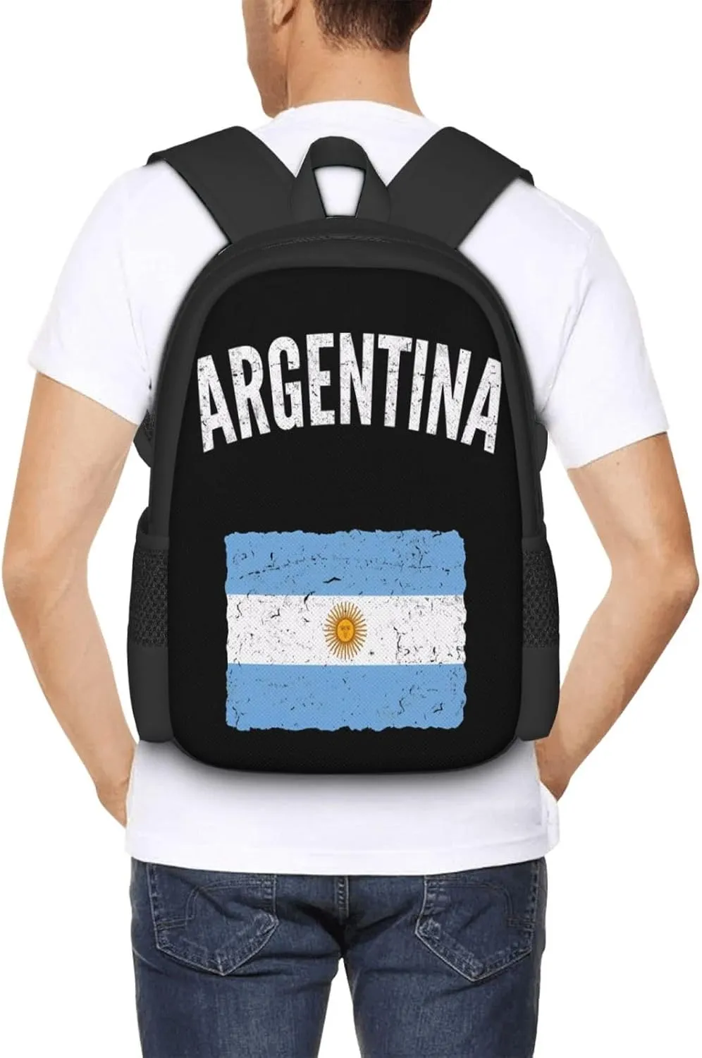 Vintage Argentina Argentinian Flag Casual Backpacks Large Capacity Backpack Laptop Rucksack Sport Daypack Commuter Bags with Adjustable Strap for Traveling Camping