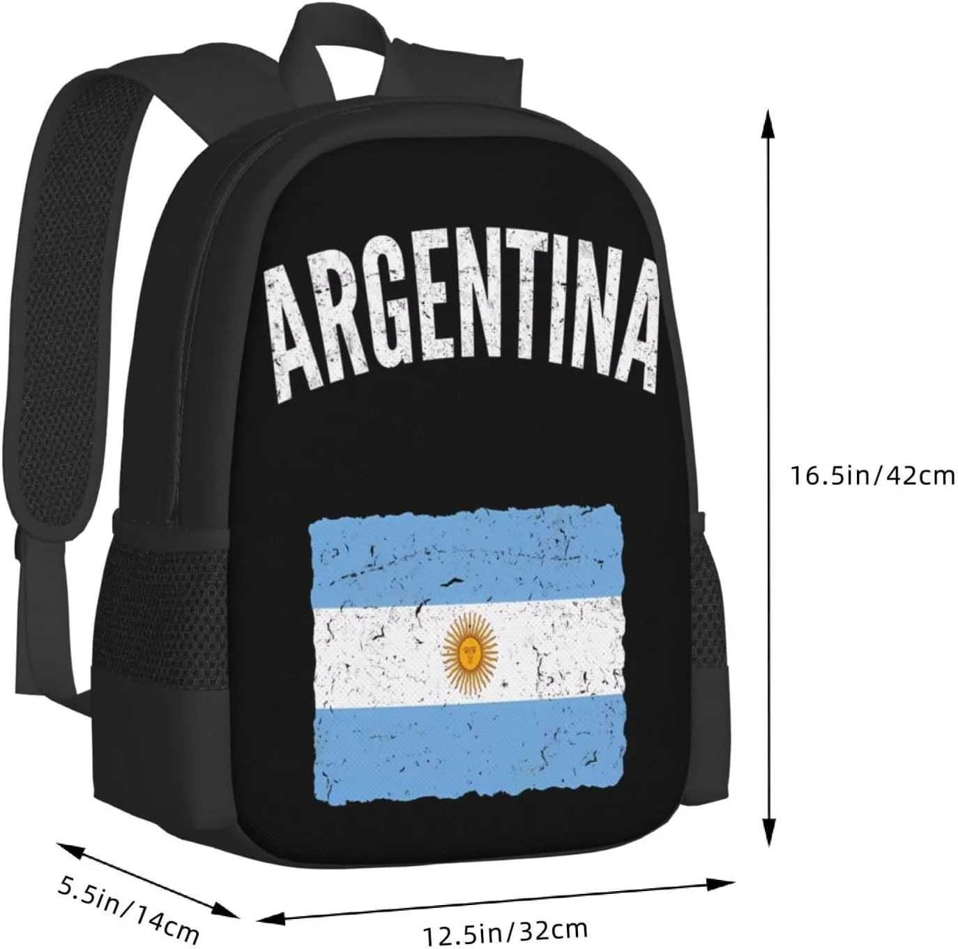 Vintage Argentina Argentinian Flag Casual Backpacks Large Capacity Backpack Laptop Rucksack Sport Daypack Commuter Bags with Adjustable Strap for Traveling Camping
