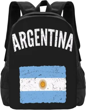 Vintage Argentina Argentinian Flag Casual Backpacks Large Capacity Backpack Laptop Rucksack Sport Daypack Commuter Bags with Adjustable Strap for Traveling Camping
