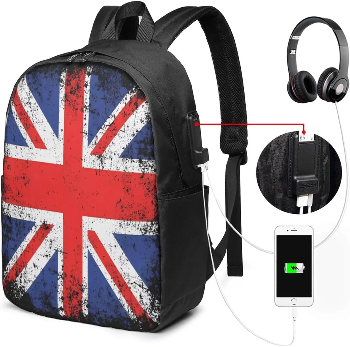 Vintage British England UK English Flag Laptop Backpacks Travel Backpack Casual Business Daypack Sport Rucksack Computer Bag Fits up to 17 Inch Notebook with USB Port