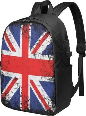 Vintage British England UK English Flag Laptop Backpacks Travel Backpack Casual Business Daypack Sport Rucksack Computer Bag Fits up to 17 Inch Notebook with USB Port