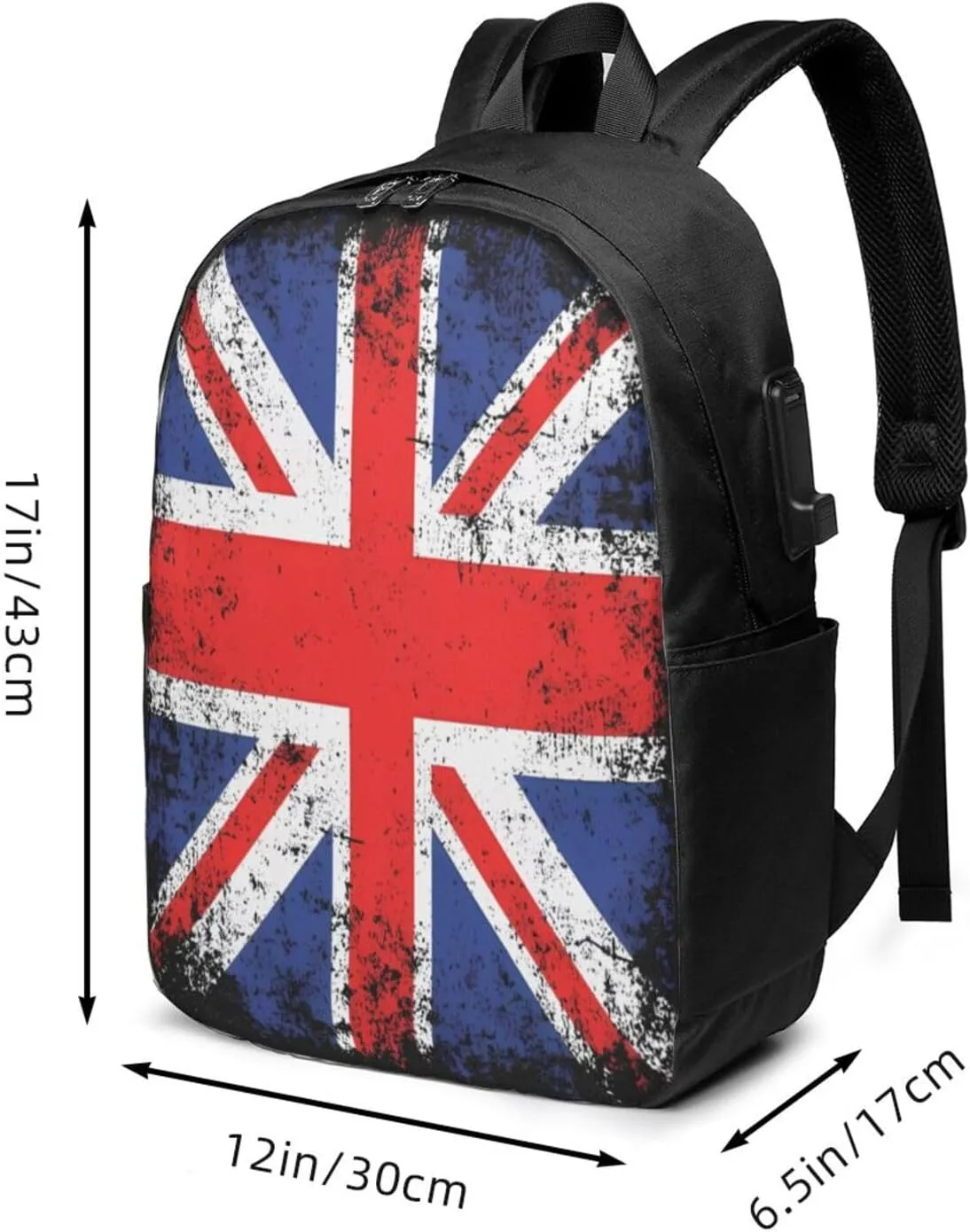 Vintage British England UK English Flag Laptop Backpacks Travel Backpack Casual Business Daypack Sport Rucksack Computer Bag Fits up to 17 Inch Notebook with USB Port