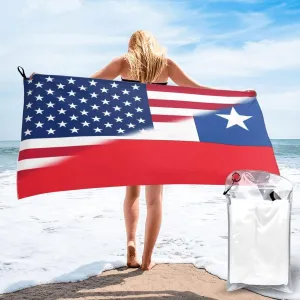 Vintage Chile Chilean Ameira Half Flag Beach Towel with Bag for Men Women Quick Dry Sand Free Large Oversized 27.5"x55" Microfiber Thin Blanket Absorbent for Swimming Camping Vacation Travel