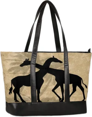 Vintage Coconut Giraffe Silhouettes Laptop Tote Bag for Women Lightweight Work Purse with Multiple Compartments Fits 13-15.6 Inch Laptop Tablet Shoulder Bag for Office Travel Daily Use