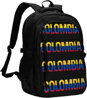 Vintage Colombia Colombian Pride Flag Travel Backpacks Casual Backpack Large Capacity Laptop Rucksack Luggage Daypacks with USB Charging Port Multi-Pockets Bags for Hiking