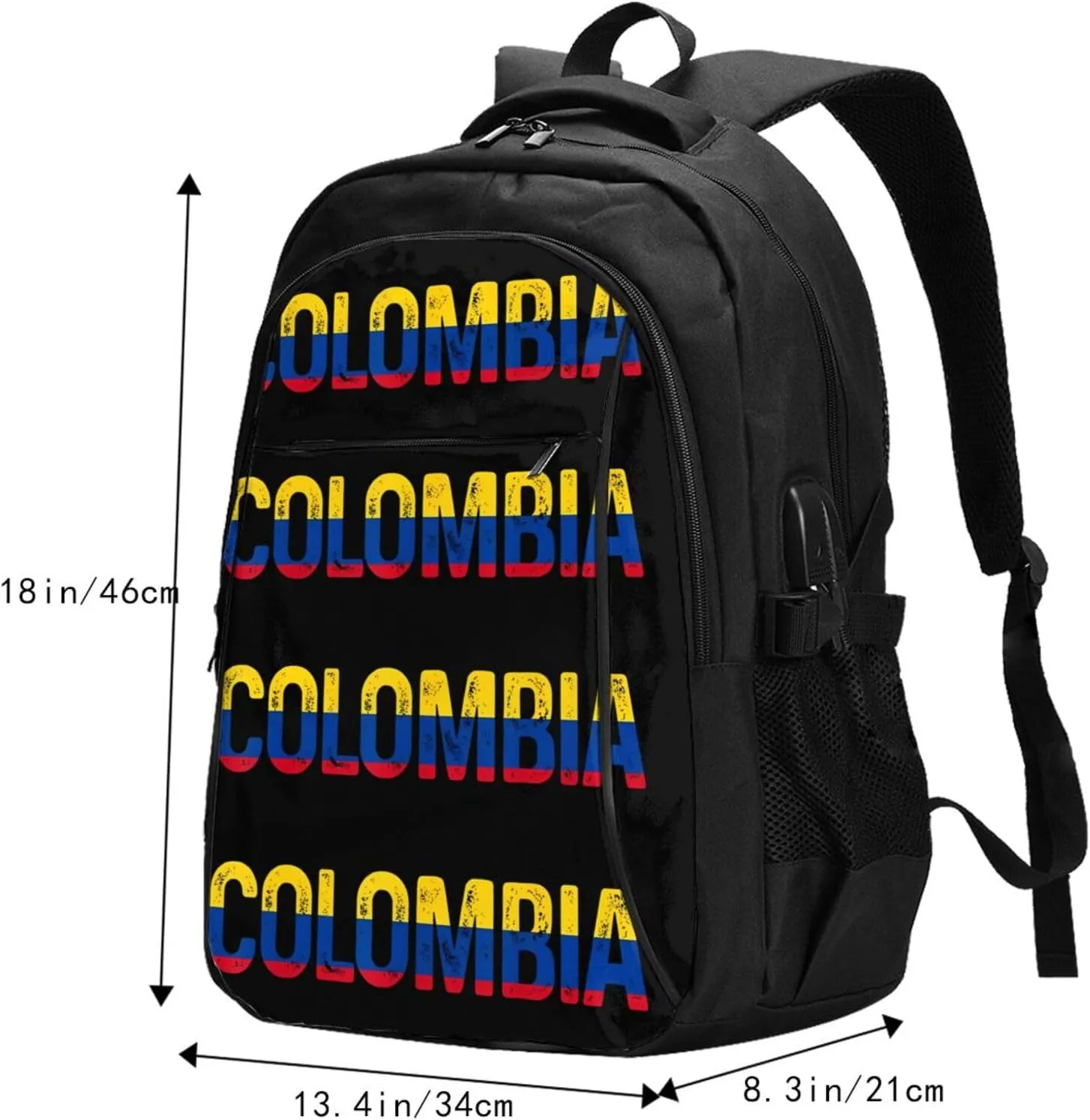 Vintage Colombia Colombian Pride Flag Travel Backpacks Casual Backpack Large Capacity Laptop Rucksack Luggage Daypacks with USB Charging Port Multi-Pockets Bags for Hiking