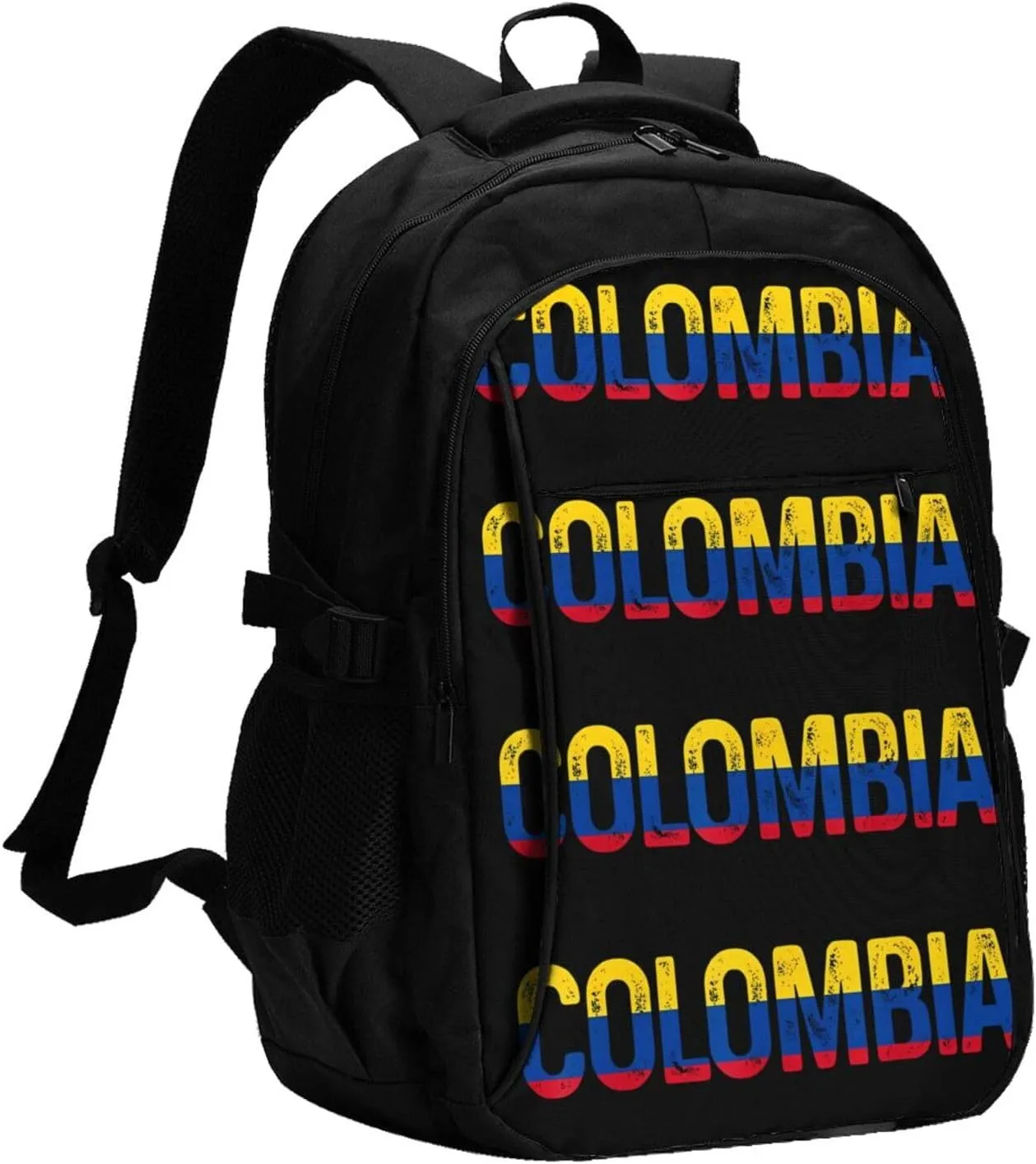 Vintage Colombia Colombian Pride Flag Travel Backpacks Casual Backpack Large Capacity Laptop Rucksack Luggage Daypacks with USB Charging Port Multi-Pockets Bags for Hiking
