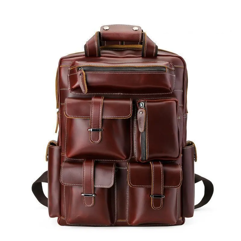 Vintage Crazy Horse Leather Backpack for 17 Inch Laptop
