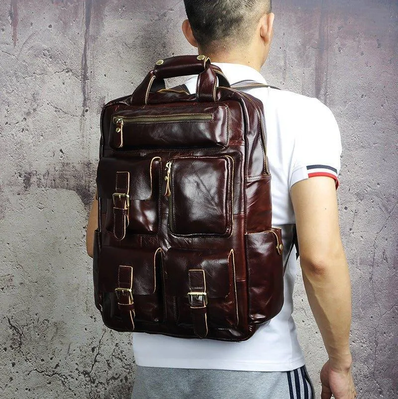 Vintage Crazy Horse Leather Backpack for 17 Inch Laptop