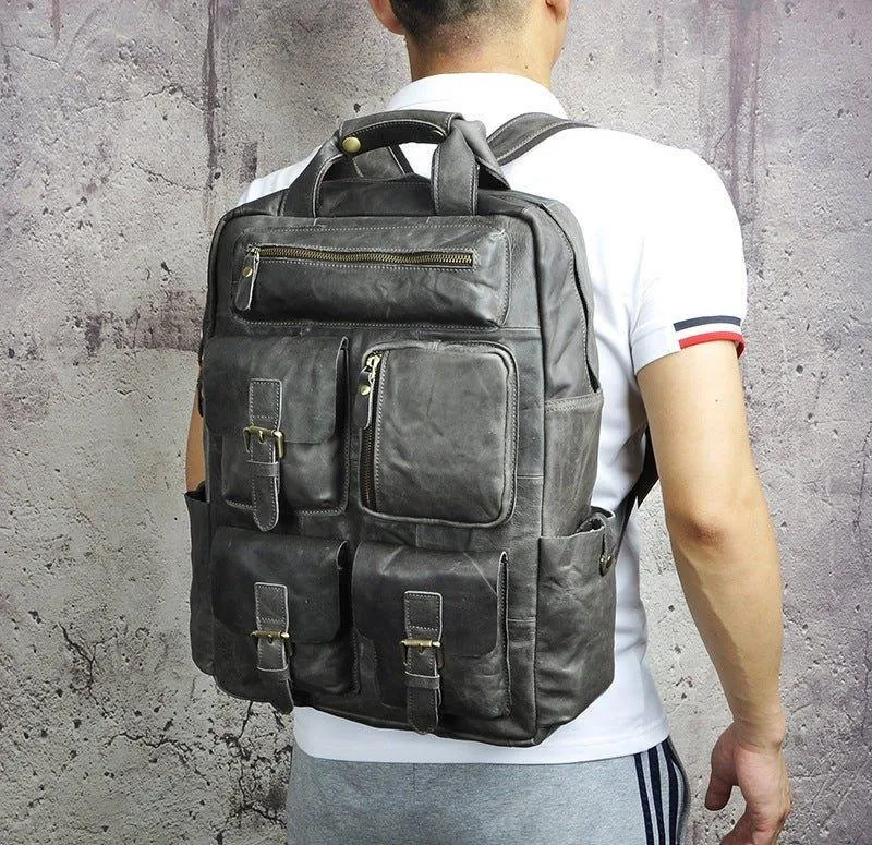 Vintage Crazy Horse Leather Backpack for 17 Inch Laptop