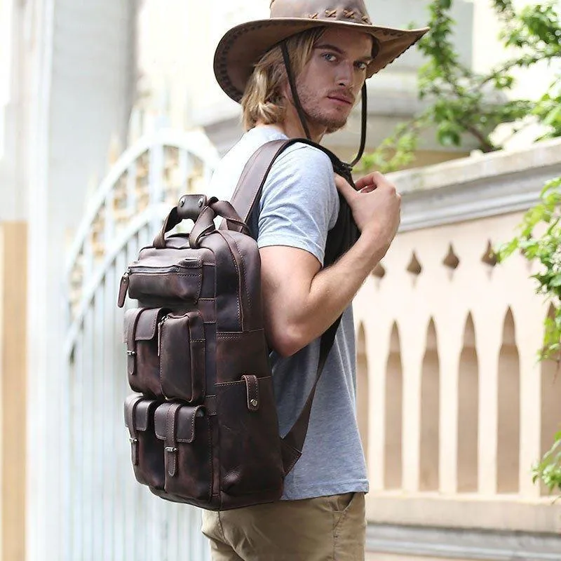 Vintage Crazy Horse Leather Backpack for 17 Inch Laptop