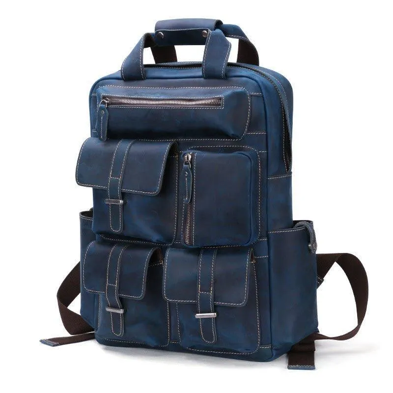 Vintage Crazy Horse Leather Backpack for 17 Inch Laptop