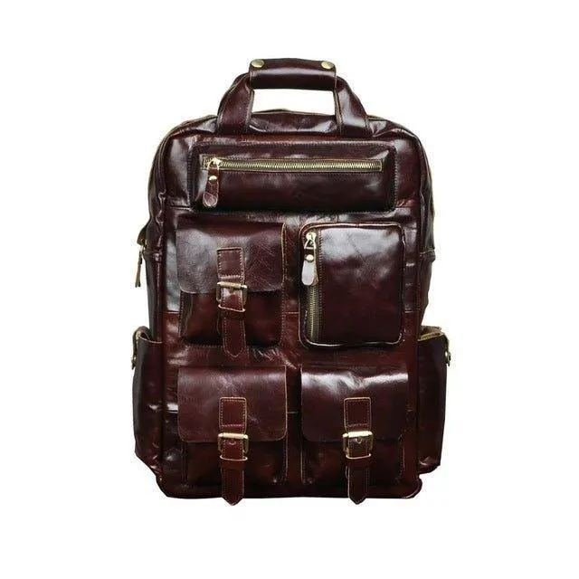 Vintage Crazy Horse Leather Backpack for 17 Inch Laptop
