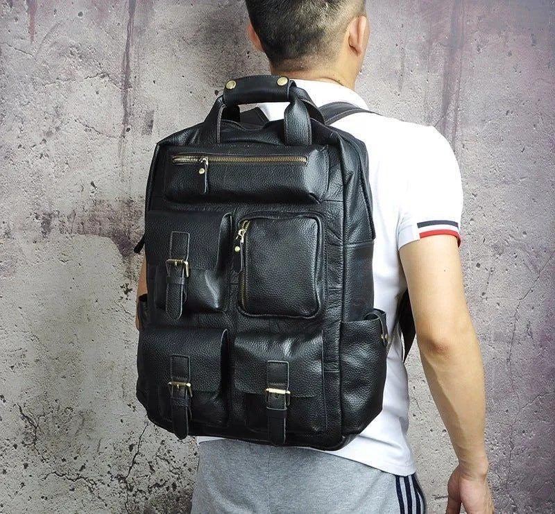Vintage Crazy Horse Leather Backpack for 17 Inch Laptop