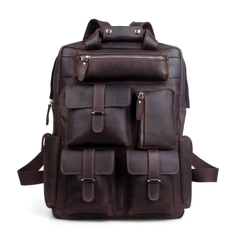 Vintage Crazy Horse Leather Backpack for 17 Inch Laptop