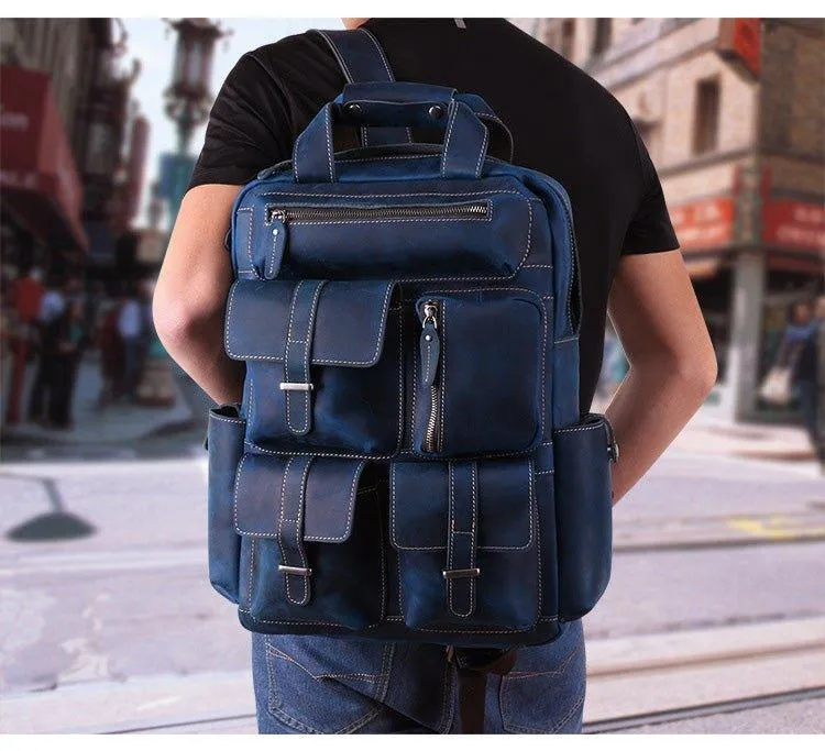 Vintage Crazy Horse Leather Backpack for 17 Inch Laptop