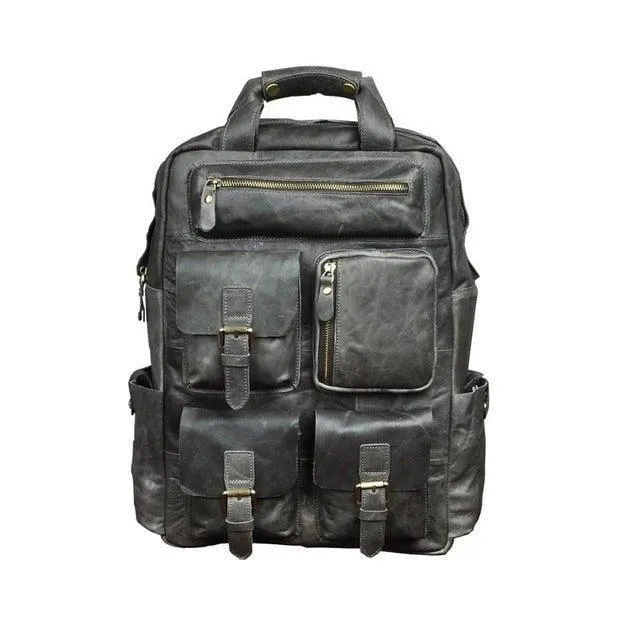 Vintage Crazy Horse Leather Backpack for 17 Inch Laptop